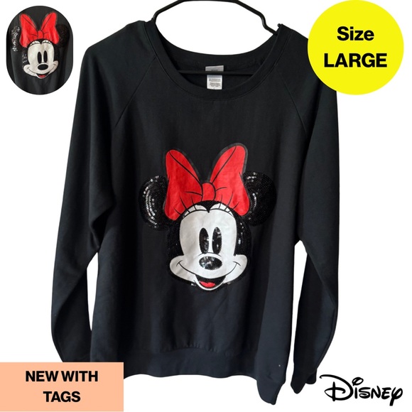 NEW w TAGS 🏷️ DISNEY’S Minnie Mouse Sequins Crewneck Sweater 🏰 (Size Large) - Picture 1 of 9